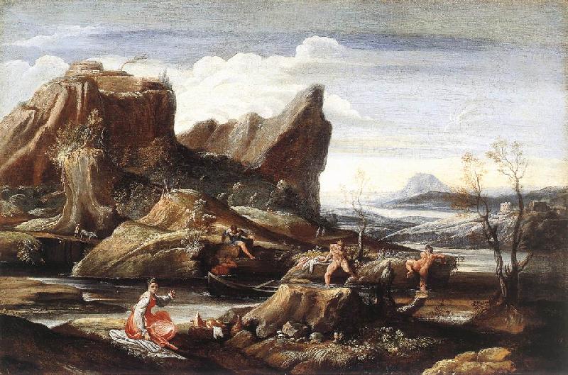 CARRACCI, Antonio Landscape with Bathers dfg France oil painting art